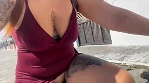 I rode my bike without panties and my pussy got all sweaty from flashing on the street