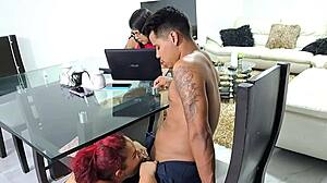 Amateur Stepmom Puts My Cock in Her Mouth and Pussy on Desk