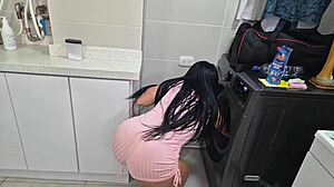 A plumber licks and fucks a beautiful Colombian woman's wet pussy in doggystyle. She swallows his cum after riding cowgirl.