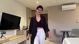 Petite short-haired teen secretary bangs her boss in wild POV action