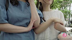 manami, the cute asian store clerk picked up in shibuya, dives into a squirting orgasm threesome with older men, riding cowgirl and getting fingered in the shop.