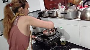 she got horny after cooking with music but i only filled her mouth with cum and left her dripping like a peruvian slut