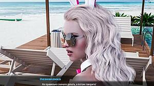 In this gameplay episode, blonde milf with big tits gives blowjob and gets fucked on beach