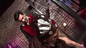 Brunette takes big cock in reverse cowgirl position with stockings deepthroat orgasm cum in mouth