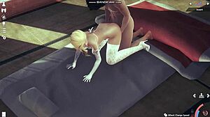 Honey Select 2 Videogame Blonde in White Lingerie Whipping and Fucking