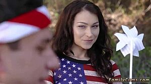 Step daddy wakes his crony's daughter for taboo fucking with milf in old and young 18+ action on Fourth of July.