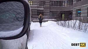 collector dominates adorable debtor's tender mouth and shaved pussy in rough debt collection