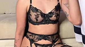 Holy shit this lingerie babe deepthroats cock while spanked!