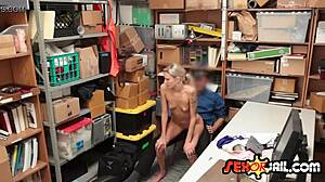 BLONDE SHOP BITCH FUCKS SECURITY GUARD TO PAY FOR STEALING