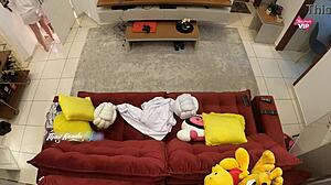 hot wife fucks delivery man on sofa!