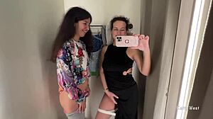 me n my horny brunette teen milf bitch kissin n fingering hairy pussies in public locker room taboo