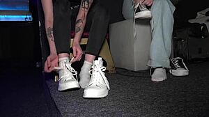 Cute Teen Taya Tutsi Strips Nude at Disco Dancing with Friend