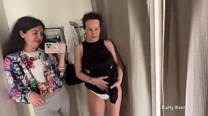 me n my horny brunette teen milf bitch kissin n fingering hairy pussies in public locker room taboo