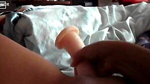 Hey check me out enjoying my new dildo toy as young latina amateur blows it deep