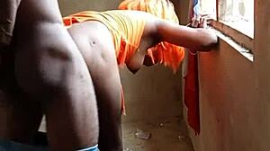 ebony teen slut bends over for rough standing doggy bbc pounding