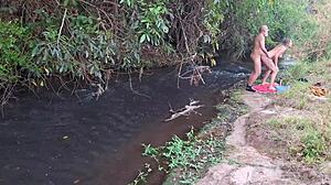 strangers rip clothes for wet pussy licking at the waterfall