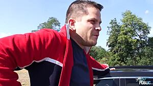 horny hitchhiker 😈 quick public cunt bang cumshot tits!