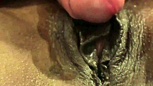 ebony milf rides white lover's cock in wet morning cowgirl creampie