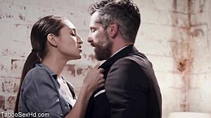 hot brunette with long legs rides her boss cock wildly 🔥