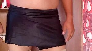 dancing sexy in pink shiny thong nylons and bra