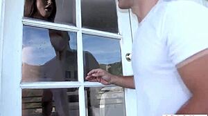 Busty brunette teen sneaks out for gardener's huge cock pounding