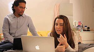 Naughty friend pounds shy classmate's tight pussy hard!