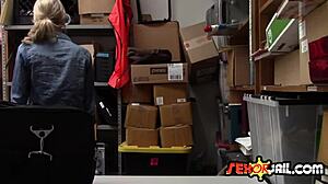 BLONDE SHOP BITCH FUCKS SECURITY GUARD TO PAY FOR STEALING