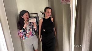 me n my horny brunette teen milf bitch kissin n fingering hairy pussies in public locker room taboo