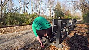 Slutty Milf Wife Rips Leggings in Staged Public Flashing Prank Humiliation