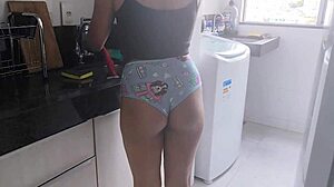 House Maid Teases Tight Ass Shorts Kitchen Flashing Part 1