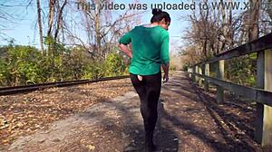 Slutty Milf Wife Rips Leggings in Staged Public Flashing Prank Humiliation