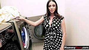 stepmom's huge tits bounce as she fucks stepson in laundry room