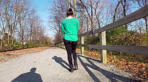 Slutty Milf Wife Rips Leggings in Staged Public Flashing Prank Humiliation