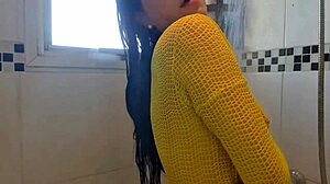 Horny latina babe showers rubbing tits flashing panty-free ass craving dick in wet pussy