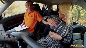 Blonde Milf Huge Boobs Rides Monster Cock In Fake Driving School Car