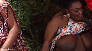 sexy ebony babe bangs at cum party, gangbanged doggystyle by bbc