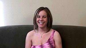 Busty horny amateur babe strips big naturals for sexy nude fun!