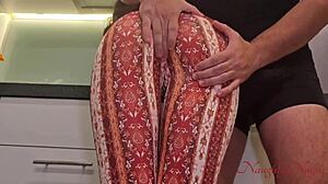 curvy blue eyed cleaning lady milf bends over for creampie tip in kitchen