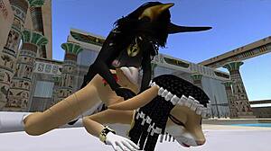 Lady Bastet Commands Servant Girl in Egyptian Fantasy