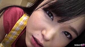 Petite Japanese Stepdaughter Wakes Daddy with Wet Blowjob Tease