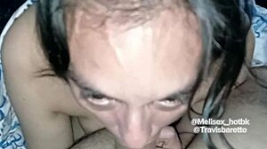 Skinny latina shows off ass then gives hot oral with milk