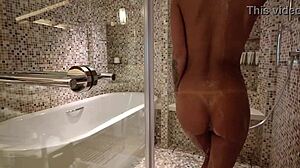 monika fox strips naked for steamy shower tease