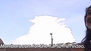 dream girl brunette flashes big tits topless in convertible