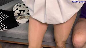 Angelica SLIPS ON pantyhose for Max then RIDES to a deep PUSSY CREAMPIE