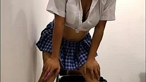 slutty student sneaks toy into principal's office for mature man fuck