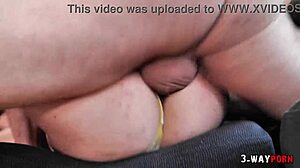 a tiny brunette teen babe chokes on two monster cocks in rough mmf anal 3-way