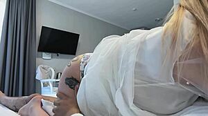 Blonde pregnant babe rides lover's monster cock doggystyle to creampie bliss