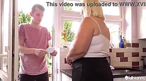 horny man roughly fucks nice blonde granny's fat tits and pussy