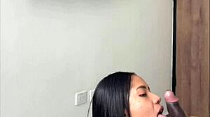 Cute Latina Brunette Slurps Stepbro's Monster BBC in Sloppy Creampie Blowjob