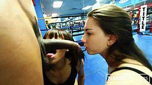 Two big booty bitches share massive black pole!